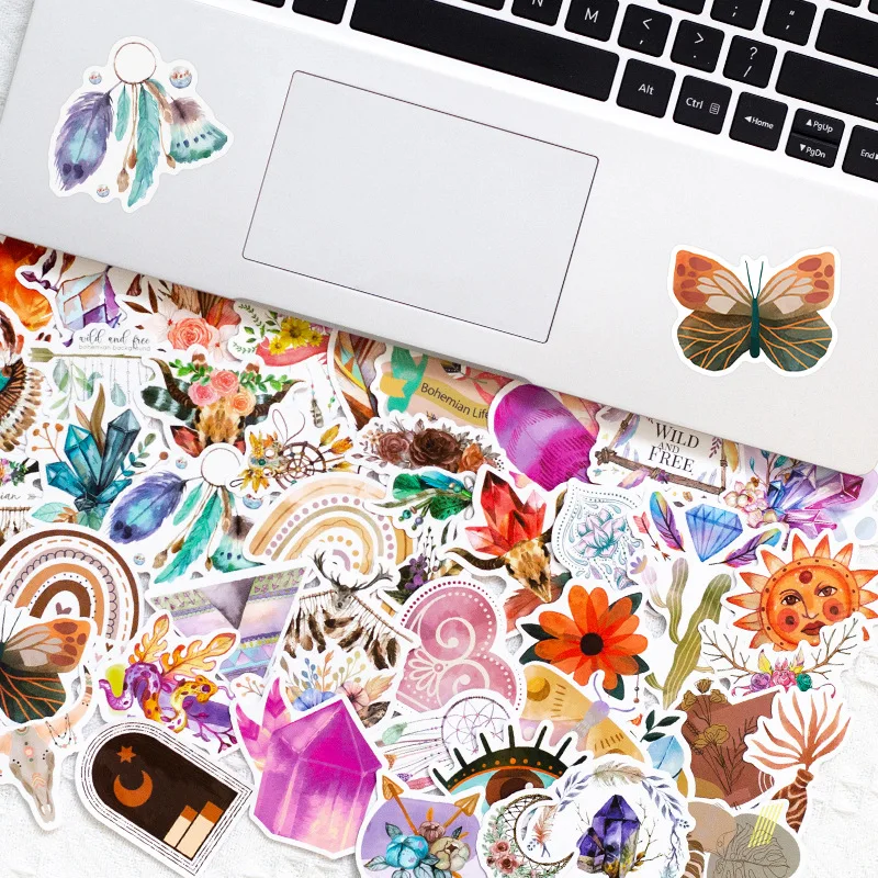 Sporting 10/30/50 Pcs Cartoon bohAan Art style crystal flowers Stickers For Phon - £23.90 GBP