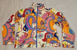 1960's Psychedelic Print Women Jacket MED Retro Full Zip Long Sleeve - $49.49