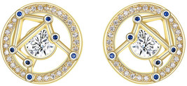 Libra Sterling Sliver CZ Horoscope Zodiac Constellation Stud Earrings Gold Tone - £46.29 GBP