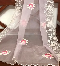 Lilac Organza Silk Embroidered Dupatta For Women, Veil Indian Fabric DP1045 - £23.59 GBP