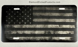 US USA Rustic Flag Car Tag Laser Engraved Matte Black License Plate - £15.86 GBP