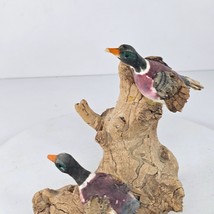 Vintage Mallard Duck On Drift Wood Figurine Decor Bird Folk Art - £18.66 GBP