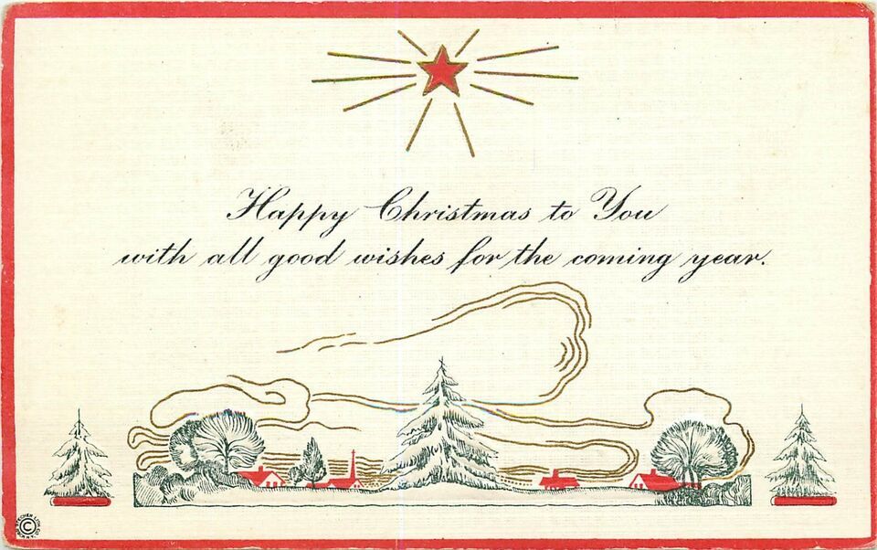 Antique Embossed Christmas Postcard L065 Dated 1915 Star Snow Scne House... - $5.94