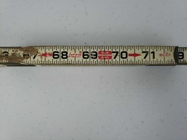 Vintage LUFKIN 6ft Wood Folding Ruler 066F Red End Carpenter Brass Lock Joints - £7.07 GBP