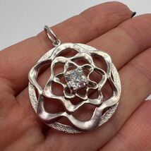 Vintage Sterling Silver 925 Floral Cubic Zirconia Pendant 7.90g - $90.00