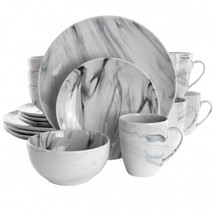 Elama Fine Marble 16 Piece Stoneware Dinnerware Set in Black and White - £78.91 GBP