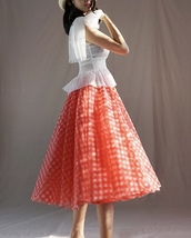 Pink Long Plaid Skirt Outfit Women Custom Plus Size Pink Tulle Skirt image 11