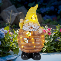 Mothers Day Gifts for Mom Women, Solar Garden Gnome Statue, Funny Resin Bee Gnom - £51.62 GBP