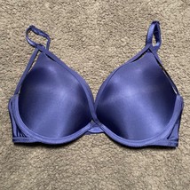 Victoria Secret Push Up T-Shirt Padded Underwire Strappy Front Blue Bra 32D - £15.77 GBP
