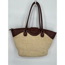 Vintage Etienne Aigner Purse Brown Straw Leather Shoulder Bag 19x11x5 Tote Rare - $135.23