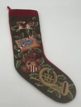 Vtg Teddy Bear Christmas Stocking Needlepoint Elf Horse French Horn - £13.22 GBP