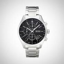 Hugo Boss HB1513477 Grand Prix Mens Silver &amp; Black Chrono Watch + Gift Bag - £133.75 GBP