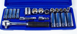 21pc 3/8&quot; Drive SAE CR-V SOCKET SET DEEP and SHORT with Case Professiona... - £20.83 GBP