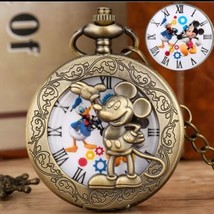 Mickey Mouse Pocket Watch Vintage Style Bronze Mickey/Donald Duck Dial RARE! - £17.40 GBP