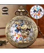 Mickey Mouse Pocket Watch Vintage Style Bronze Mickey/Donald Duck Dial R... - £17.12 GBP