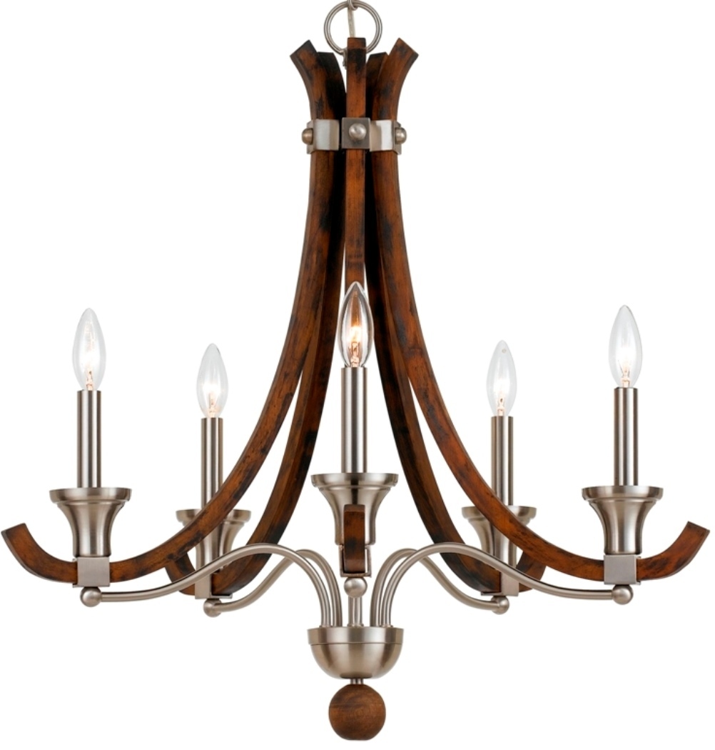 Modern Country Wood & Brushed Steel Candlestick Chandelier 26"Wx26"H - $229.99