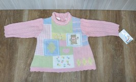 Girls B.T. Kids Pink 12 months sweater vintage patchwork bear flowers may fit 18 - £7.81 GBP