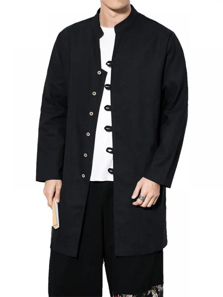 M-5XL Plus Size Men Loose Vintage Cotton Linen Trench Coat Men Cardigan Kimono C - £127.81 GBP