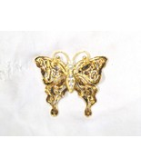Vintage Gold Tone Butterfly Pin with rhinestone and pearl accent - $16.39 CAD