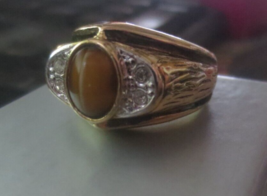 Vintage SETA 14K Gold Electroplate Tiger Eye Ring Size: 9 in box faux diamond - £14.79 GBP