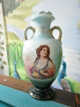 Antique Schmidt Bohemia Austria Victoria Portrait Transfer Vase Touches Gold - £112.77 GBP
