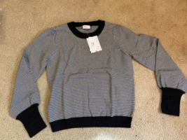 NWT Lularoe L Large Piper Balloon Sleeved Sweater Striped Black Gray - $22.27