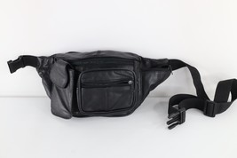 Vintage 90s Streetwear Leather Belted Festival Fanny Pack Waist Bag Black - $44.50
