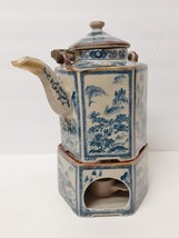 Vintage Toscany Collection Asian Style Teapot W Warmer Brass Handle Japan Blue - £62.89 GBP