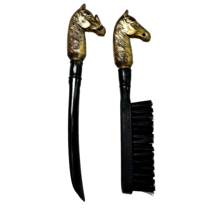 Vintage Horse Head Brush &amp; Shoe Horn Set Japan 1960s Black Gold 8in - £13.16 GBP