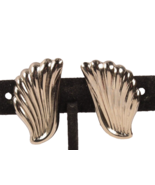 Vintage Clip On Earrings Fan Design Shiny 1 Inch Classic Look - £5.38 GBP