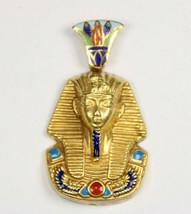 Egyptian Stamped Pendant 18K Yellow Gold King TUT ANKHAMUN Colorful 8 Gr  - £914.86 GBP