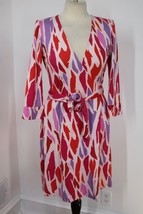 DVF Diane von Furstenberg 6 Pink Patterned Julian Silk Jersey Wrap Dress - £31.89 GBP