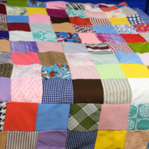 Vintage Handmade Stitched Tied Patchwork Quilt Colorful Floral Cottage 69 x 64 - £94.97 GBP