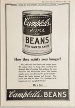1921 Print Ad Campbell&#39;s Pork and Beans 15 cents a Can Satisfy Your Hunger - £15.19 GBP