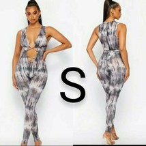 Grey Tie-Dye Jumpsuit Open Front &amp; Wrap-Around Details  Size S - $31.79