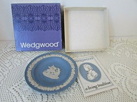 VTG WEDGWOOD JASPER WARE ROUND TRAY XL-21 4-1/4&quot; W/BOX BLUE PEGASUS ENGLAND - $146.69 MXN