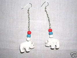 New Hand Painted Ceramic 3D White Buffalo Dangling On Long Chain Custom Earrings - £11.95 GBP