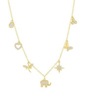 Gold-plated Sterling Silver Clear CZ Lucky Charms Pendants Chain Necklace - £41.85 GBP