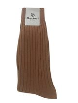 Darnel Men&#39;s Sheer Dress Socks Taupe Striped 100% Nylon Mid Calf Size 10-13 - £8.00 GBP