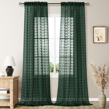 Dark Green Sheer Curtains 90 Inches Long 2 Panels Set for Bedroom Living Room Bo - £38.10 GBP