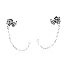Minimal Floral Clip Crawler Chain Threader .925 Silver Cuff Earrings - £9.95 GBP