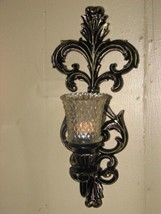 Vintage Wall Candle Sconce Homco Gothic Gold on Black Resin Plastic Scarce - £23.14 GBP