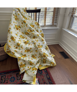 Vintage 60s Floral Acrylic Flannel Yellow Blanket Twin Size - $44.95 CAD
