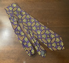 Versace V2 Mens Geometric Print Purple Yellow 100% Silk Tie - £43.99 GBP