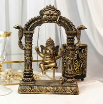 Hindu Supreme God Baby Ganesha Divine Child On Swing With Mooshika Mouse Statue - £35.15 GBP