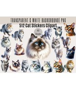 512 Cat Stickers Clipart Bundle PNG, Watercolor Cats Clipart Sublimation... - $74.63 MXN