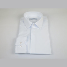 Mens CEREMONIA Formal Shirt Hidden Button 100% Cotton Slim Fit #9010 13 White image 4