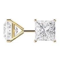 14k Yellow Gold Princess Cut Diamond Stud Earrings | Martini Setting | .75 Carat - £1,499.50 GBP