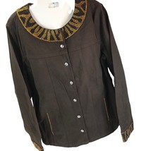 Quacker Factory Animal Tribal Rhinestone Embellished Jacket Brown Size M - $19.77