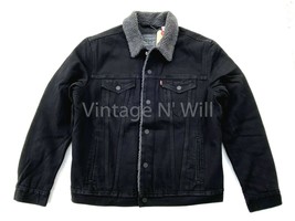 Levis Red Tab Mens Type 3 Duvall Black Denim Jean Sherpa Lined Trucker J... - $71.55